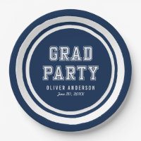 Editable Background Color Varsity Graduation Paper Plate