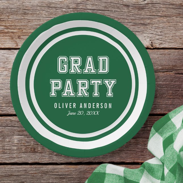 Editable Background Color Varsity Graduation Paper Plates (Creator Uploaded)