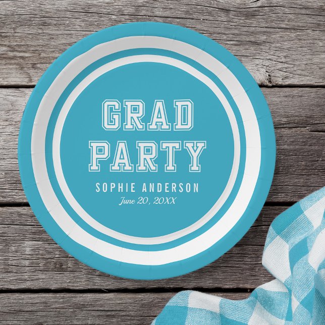 Editable Background Color Varsity Graduation Paper Plates (Creator Uploaded)