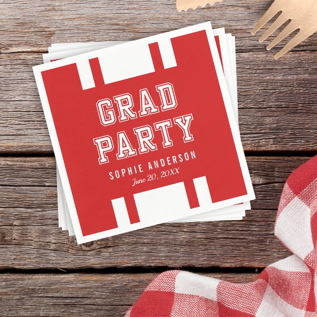 Editable Background Color Varsity Graduation Party Napkins (Creator Uploaded)