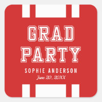 Editable Background Color Varsity Graduation Party Square Sticker
