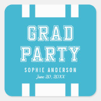 Editable Background Color Varsity Graduation Party Square Sticker