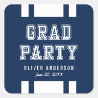 Editable Background Color Varsity Graduation Party Square Sticker