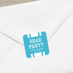 Editable Background Color Varsity Graduation Party Square Sticker