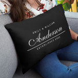 Editable Background Color Wedding Family Name Lumbar Pillow<br><div class="desc">This versatile Family Name pillow with editable front and back background color featuring your names, family name in an elegant cursive font and below a thin line, state when your family was established. Makes a great keepsake or wedding gift. Personalize it by replacing the placeholder text. For more options such...</div>