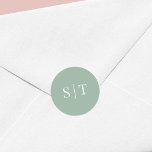 Editable Background Color Wedding Monogram Classic Round Sticker<br><div class="desc">This monogram wedding sticker features the initials of the wedding couple in white against an editable background color; to change it from sage green to the color of your choice, click the customize button. Check out other matching wedding items here https://www.zazzle.com/collections/editable_color_border_round_monogram_wedding_2-119619471056087815?rf=238364477188679314&tc=rc . Personalize it by replacing the placeholder text. For...</div>