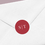 Editable Background Color Wedding Monogram Classic Round Sticker<br><div class="desc">This monogram wedding sticker features the initials of the wedding couple in white against an editable background color; to change it from ruby red to the color of your choice, click the customize button. Check out other matching wedding items here https://www.zazzle.com/collections/editable_color_gold_round_monogram_wedding_2-119288986699154206?rf=238364477188679314&tc=rc . Personalize it by replacing the placeholder text. For...</div>