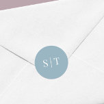 Editable Background Color Wedding Monogram Classic Round Sticker<br><div class="desc">This monogram wedding sticker features the initials of the wedding couple in white against an editable background color; to change it from dusty blue to the color of your choice, click the customize button. Check out other matching wedding items here https://www.zazzle.com/collections/editable_color_classic_round_monogram_wedding_1-119000260232212352?rf=238364477188679314&tc=rc . Personalize it by replacing the placeholder text. For...</div>