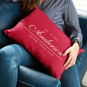Editable Background Color Wedding Mr and Mrs Name Lumbar Pillow