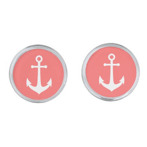 Editable Background Color White Anchor Cufflinks