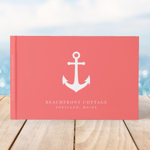 Editable Background Color White Anchor Nautical Guest Book