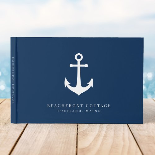 Editable Background Color White Anchor Nautical Guest Book