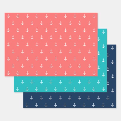 Editable Background Color White Anchor Nautical Wrapping Paper Sheets