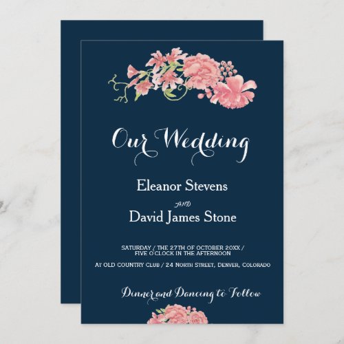 Editable background floral blush peonies wedding invitation