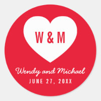 Editable Background Monogram Heart Modern Wedding Classic Round Sticker