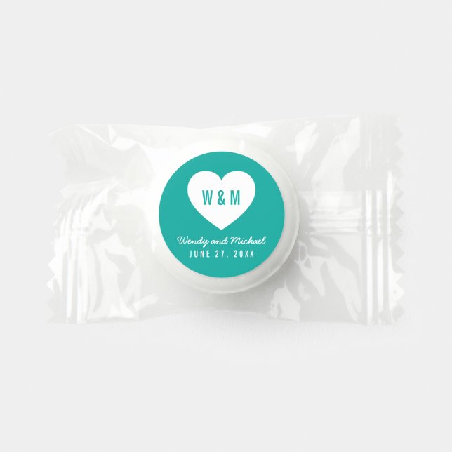 Editable Background Monogram Heart Modern Wedding Life Saver® Mints (Front)