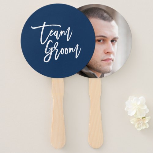 Editable Background White Brush Script Team Groom Hand Fan