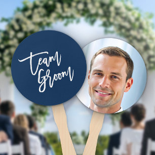 Editable Background White Brush Script Team Groom Hand Fan