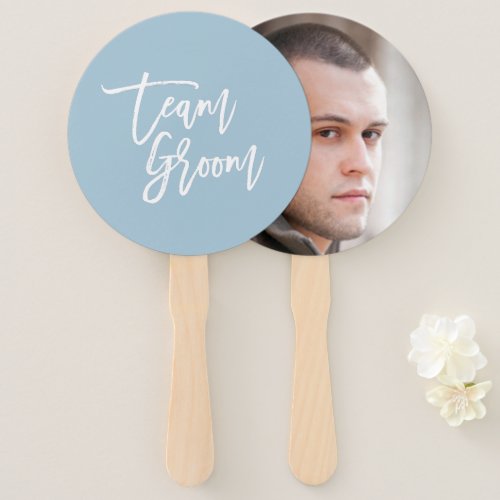 Editable Background White Brush Script Team Groom Hand Fan