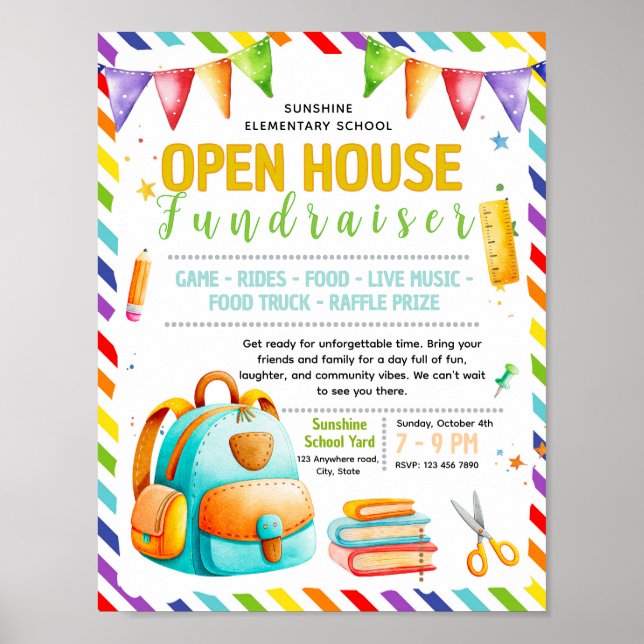 Editable backpack Fundraiser Flyer Poster (Front)