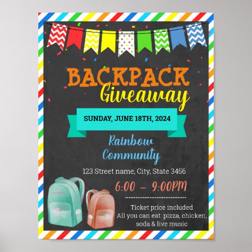 Editable Backpack giveaway flyer Poster