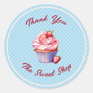 Editable Bakery Thank You Stickers   Cupcake Logo 