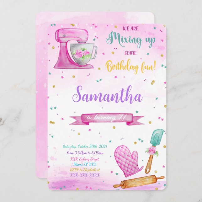 Editable Baking Birthday Invitation (Front/Back)