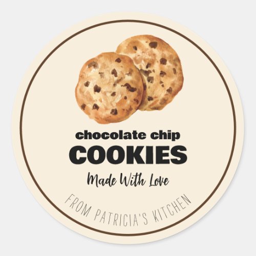 Editable Baking Watercolor Cookie Baked With Love  Classic Round Sticker