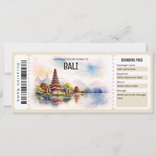 Editable Bali Plane Boarding Pass Ticket Invitation