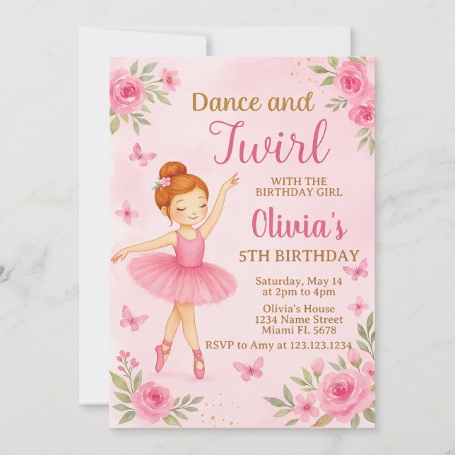 Editable Ballerina Birthday Invitation (Front)