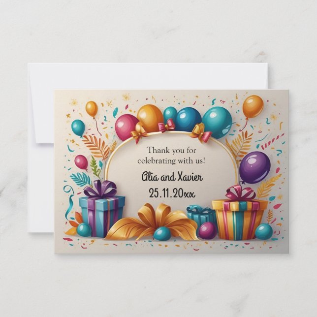 Editable Balloons and Presents Notecard (Front)