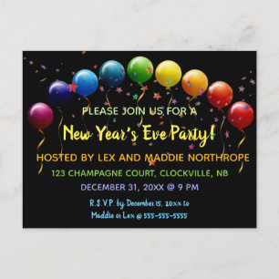 Editable Balloons Stars Confetti New Year's Eve Invitation Postcard