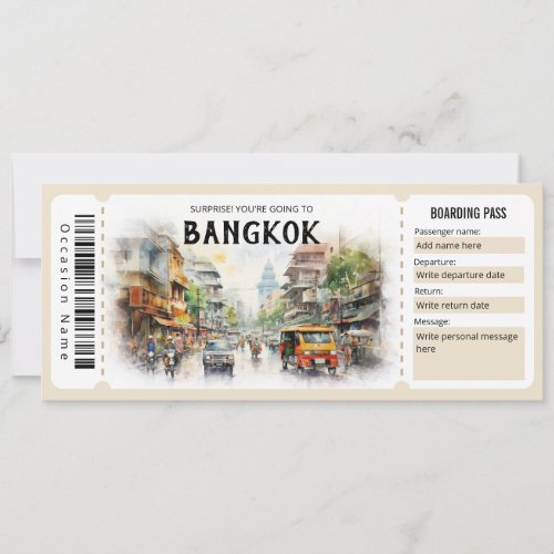 Editable Bangkok Plane Boarding Pass Ticket Invitation