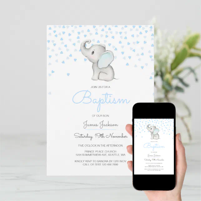 Editable Baptism Invitation, Elephant Invitation Zazzle