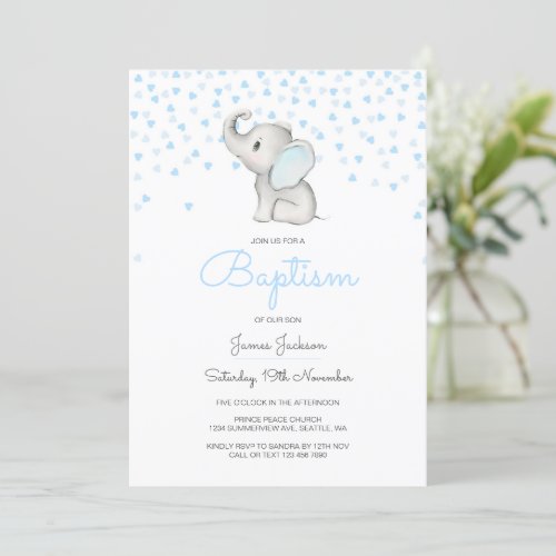 Editable Baptism Invitation Elephant Invitation