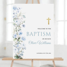 Editable Baptism Welcome Sign Template, Blue Roses