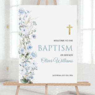 Editable Baptism Welcome Sign Template, Blue Roses