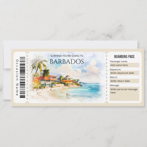 Editable Barbados Plane Boarding Pass Ticket Invitation