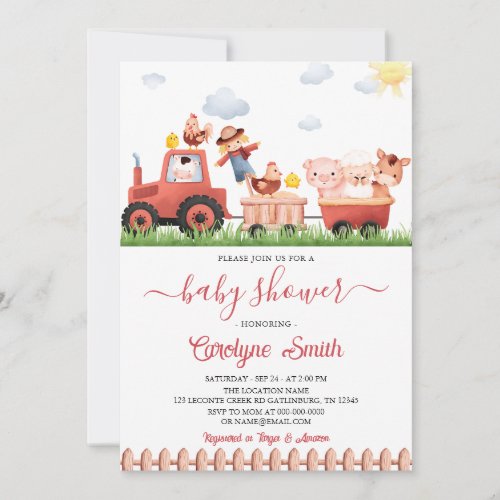 Editable Barnyard Farm Animals Baby Shower Invitation