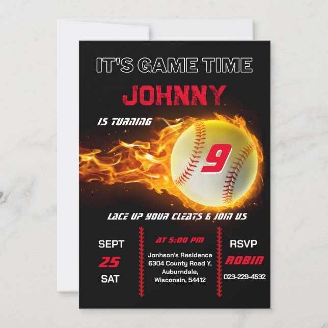 Editable Baseball Birthday Invitation (Front)