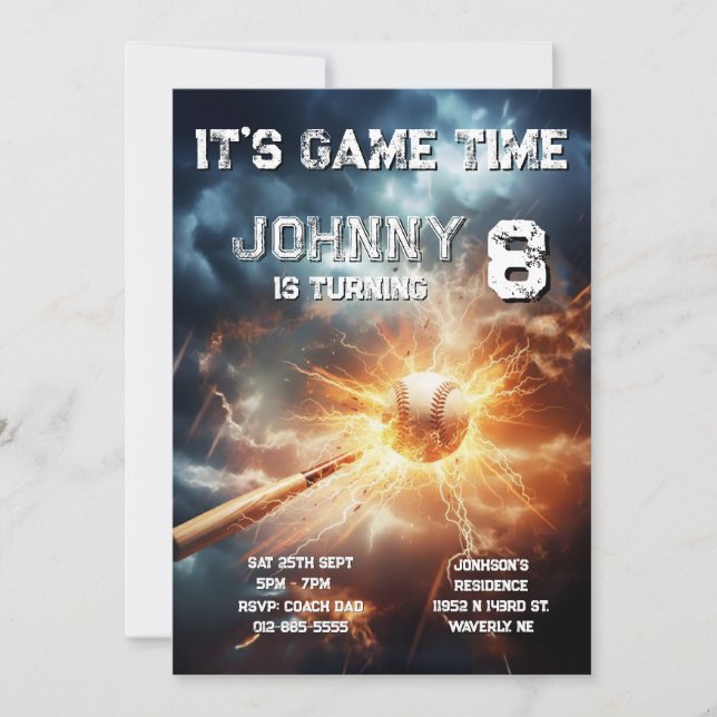 Editable Baseball Birthday Invitation (Front)