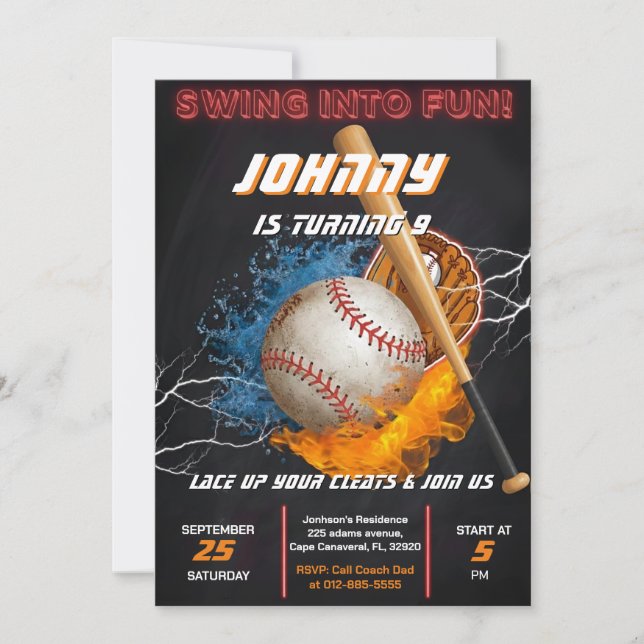 Editable Baseball Birthday Invitation Template (Front)