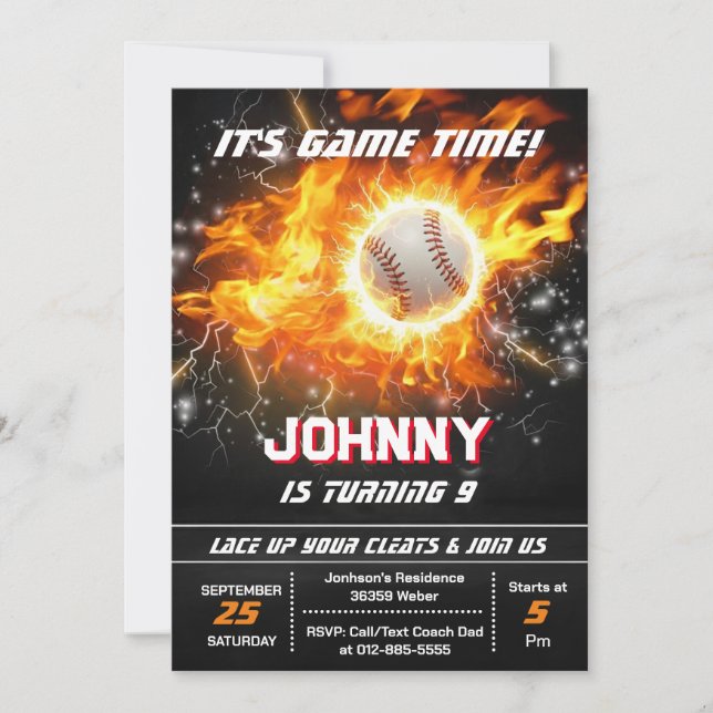Editable Baseball Birthday Party Invitation (Front)