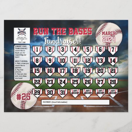 Editable Baseball Calendar Fundraiser Flyer Invitation