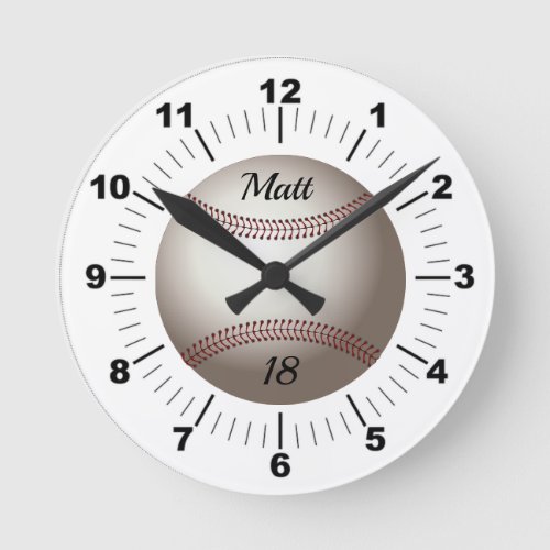 Editable Baseball Name and Team Number Round Clock