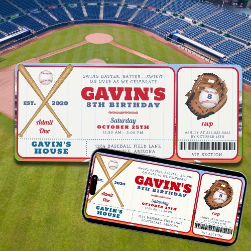 Editable Baseball Ticket Sports Birthday Party