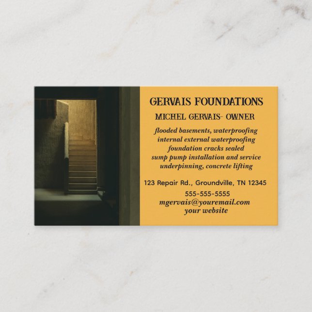 Editable Basement Foundation Repair Business Card (Front)