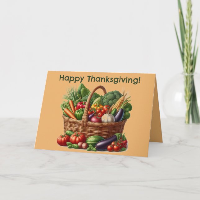 Editable Basket of Vegetables Thanksgiving Card (Front)