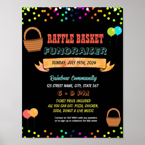 Editable Basket Raffle Fundraiser Flyer Poster