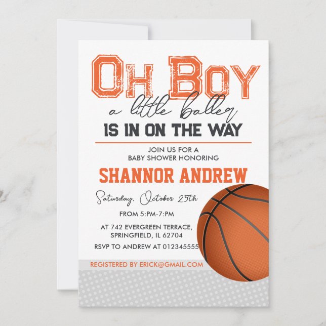 Editable Basketball Baby Shower Invitation (Front)